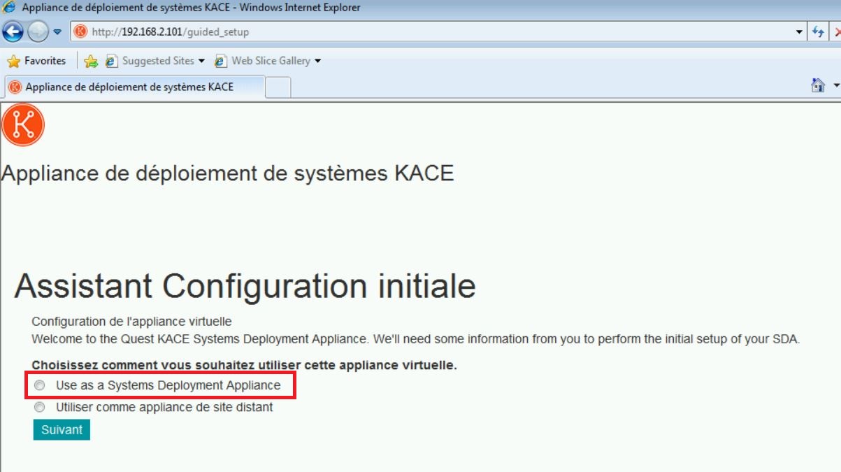 Kace : Déploiement du SDA Systems Deployment Appliance