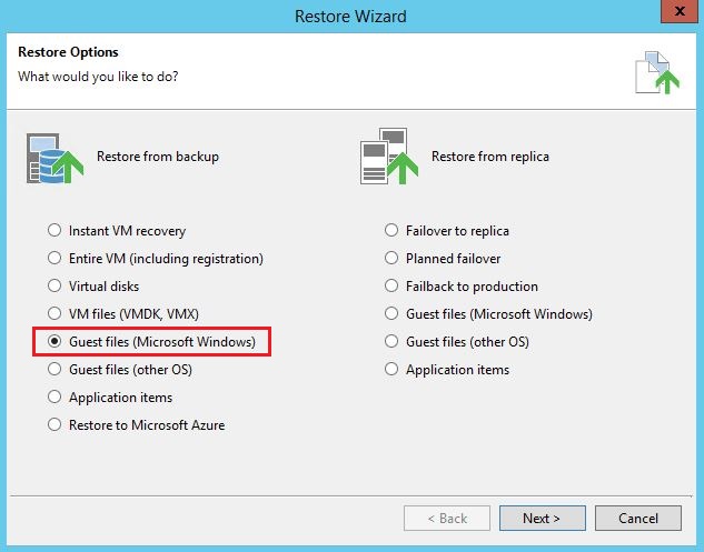 Veeam: Restauration d'un fichier Windows avec Veeam