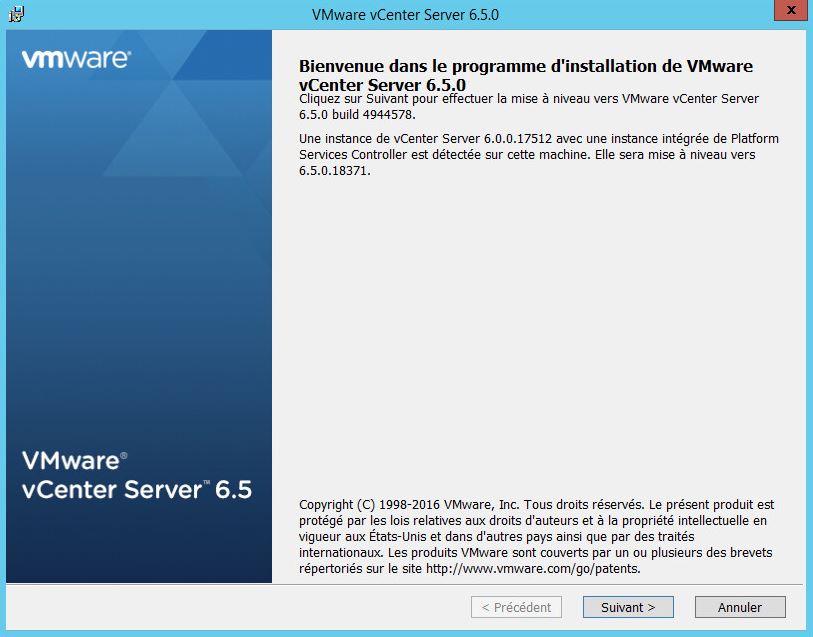 VMware : upgrade vCenter 6.0 vers 6.5