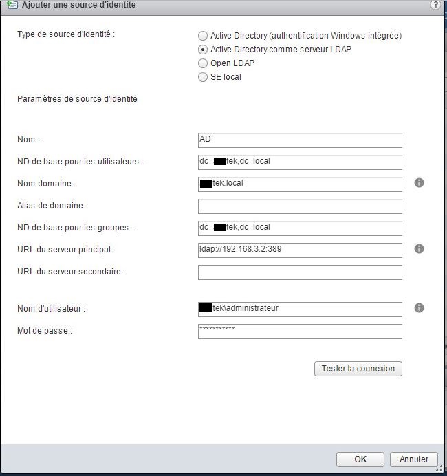 vCenter : Ajouter une source d'identité Active Directory à vCenter SSO