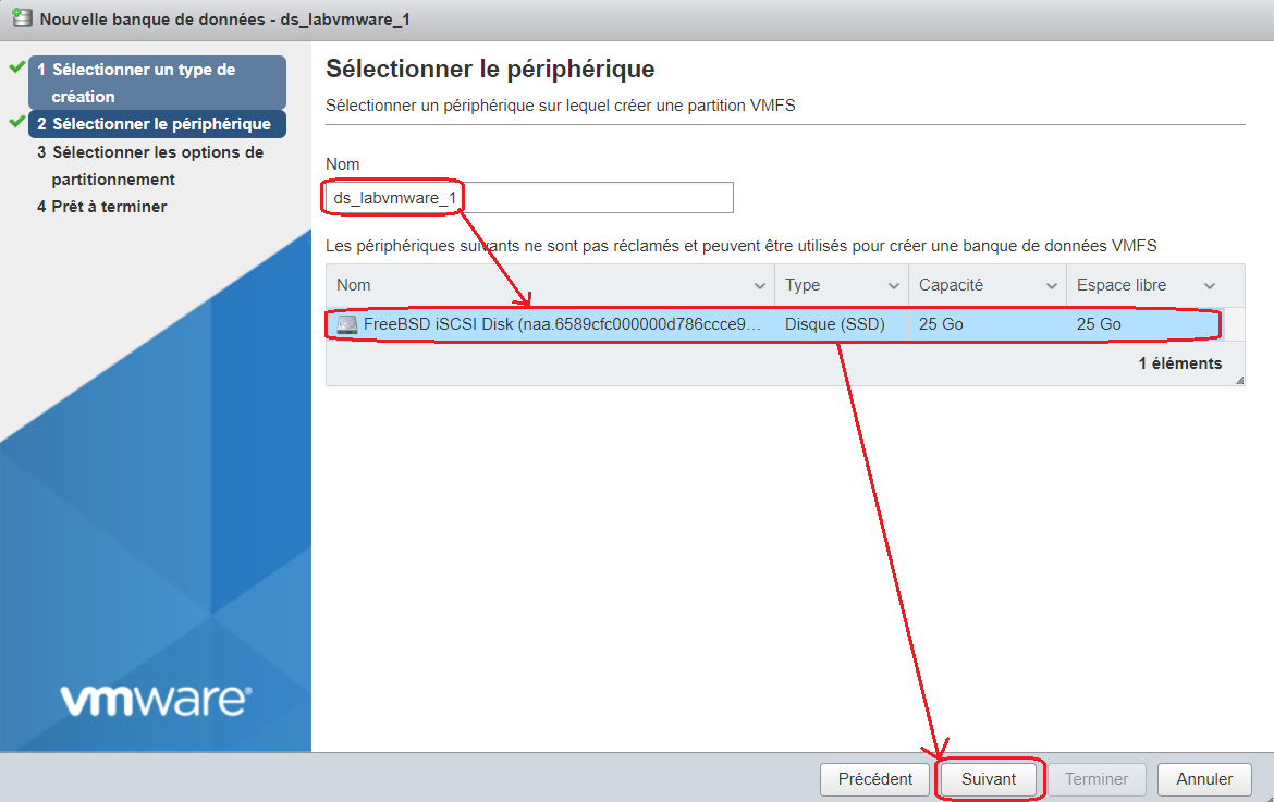 ESXi 6.7 : Création d'un datastore en iSCSI