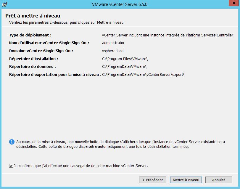 VMware : upgrade vCenter 6.0 vers 6.5