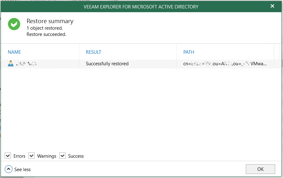 Veeam: Sauvegarder et restaurer des objets Active Directory