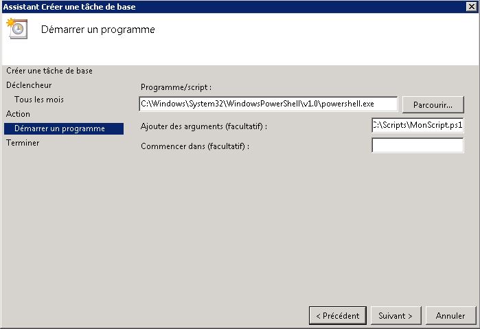 Powershell : exécuter un script en tâche planifiée