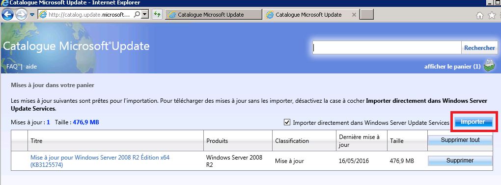 WSUS : ajouter des mises à jours depuis le Catalogue Microsoft Update