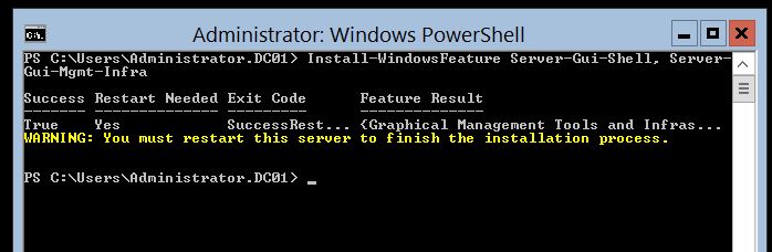 Windows Server 2012 Core : Installer/supprimer l'interface graphique