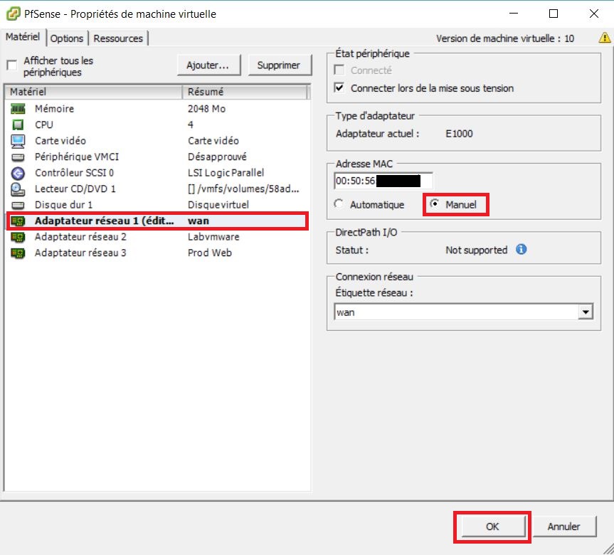 Pfsense : Mise en place d'un routeur frontal sur un ESXi dédié