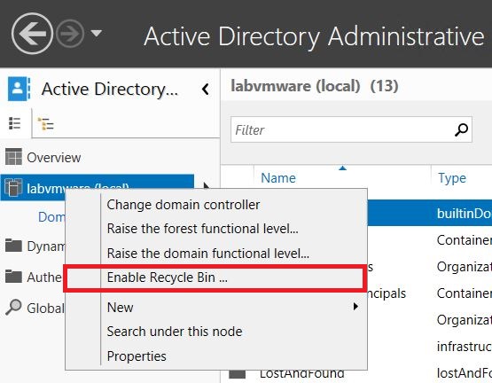 Windows Server : Activer et utiliser la corbeille Active Directory