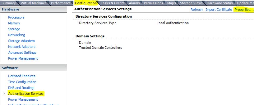 VMware : Activer l'authentification AD sur un ESXi