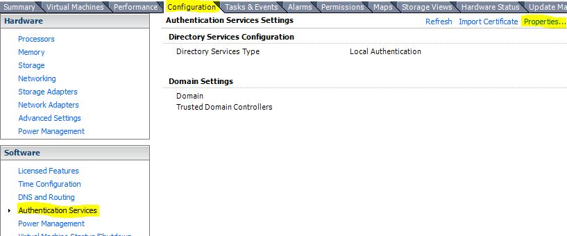 VMware : Activer l'authentification AD sur un ESXi