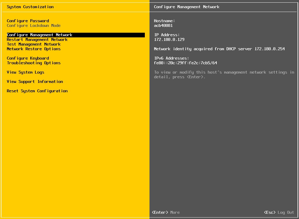 VMware : Configuration Réseau d'un ESXi