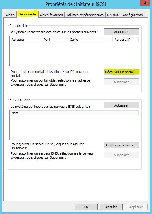 Windows Server 2012 : Monter un lecteur via une cible iSCSI