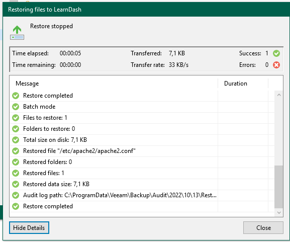 Veeam : Restaurer un fichier depuis une VM Linux