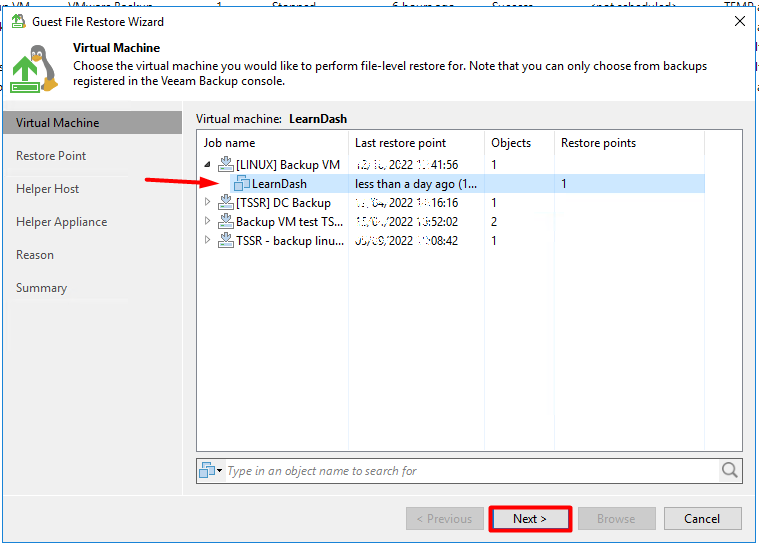 Veeam : Restaurer un fichier depuis une VM Linux