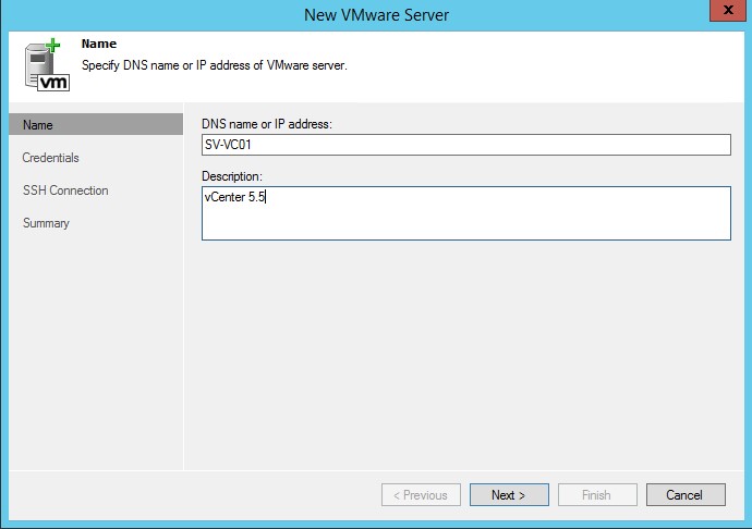 Veeam Backup et Replication 8.0 : ajout de la connexion au vCenter