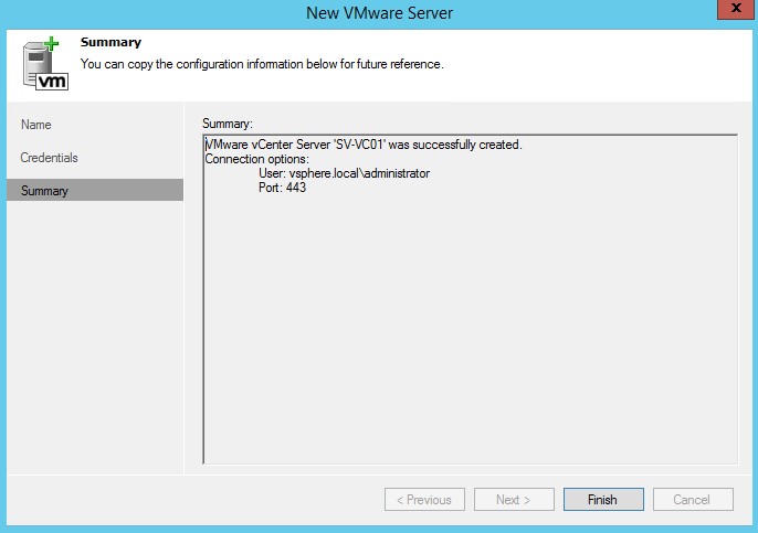 Veeam Backup et Replication 8.0 : ajout de la connexion au vCenter