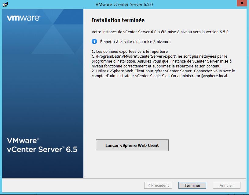 VMware : upgrade vCenter 6.0 vers 6.5