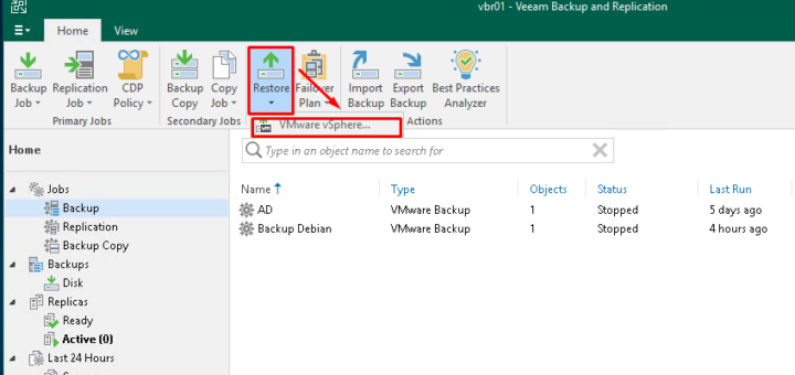 Restauration instantanée de VM avec l'Instant VM Recovery de Veeam Backup