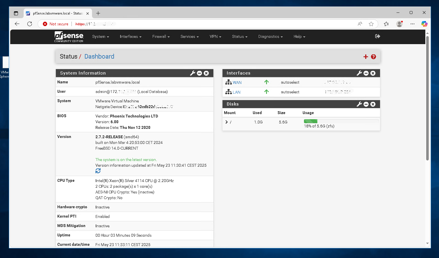 Installer les VMtools sur Pfsense