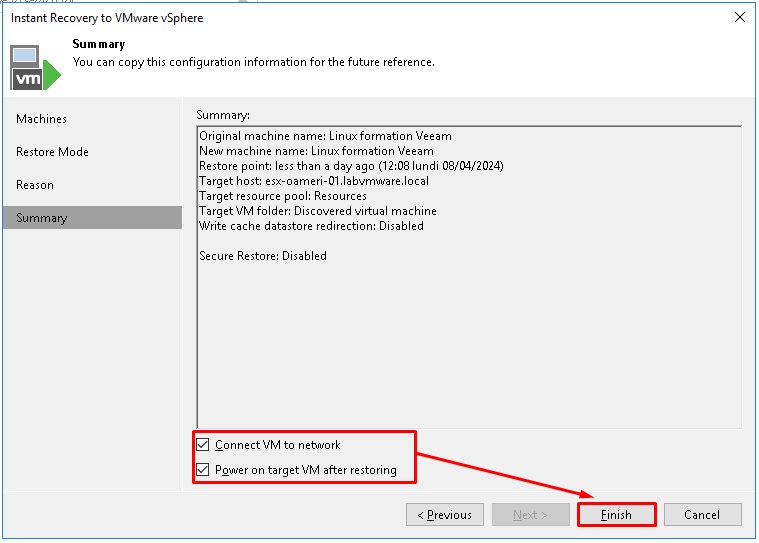 Restauration instantanée de VM avec l'Instant VM Recovery de Veeam Backup