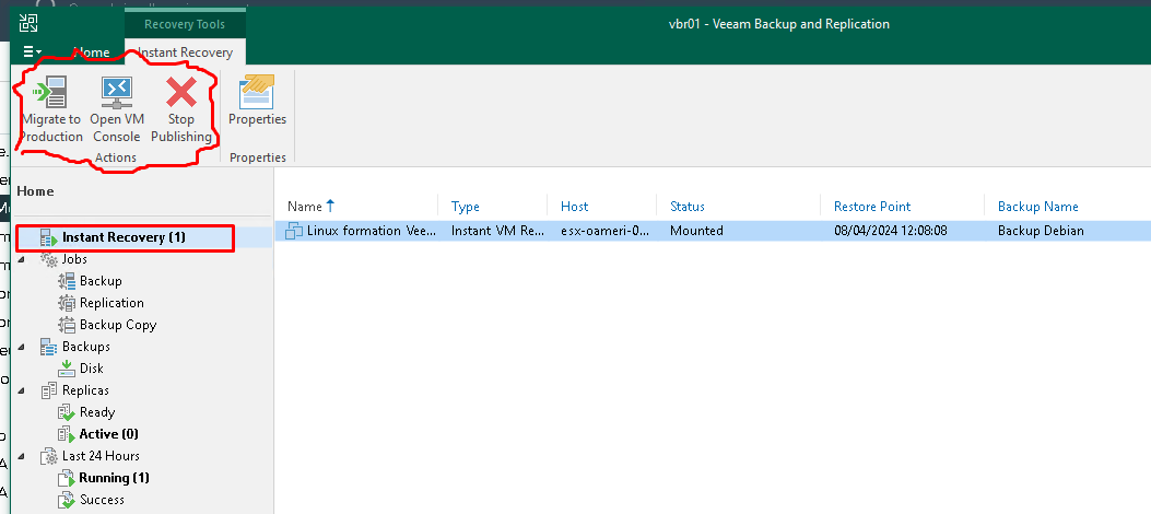 Restauration instantanée de VM avec l'Instant VM Recovery de Veeam Backup