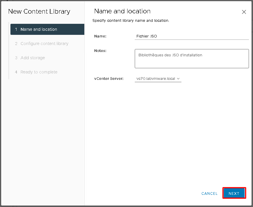 VMware: Création d'une bibliothèque de média pour les iso