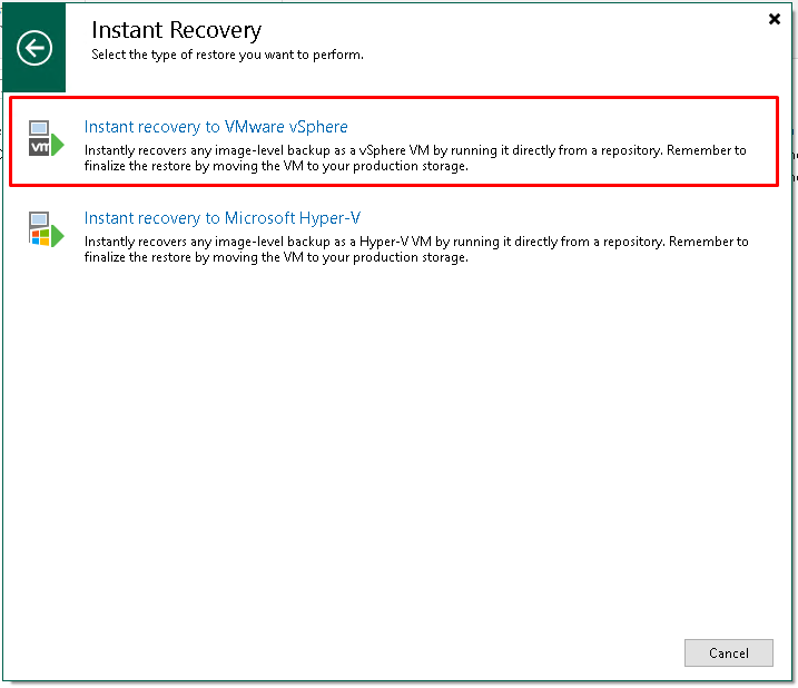 Restauration instantanée de VM avec l'Instant VM Recovery de Veeam Backup