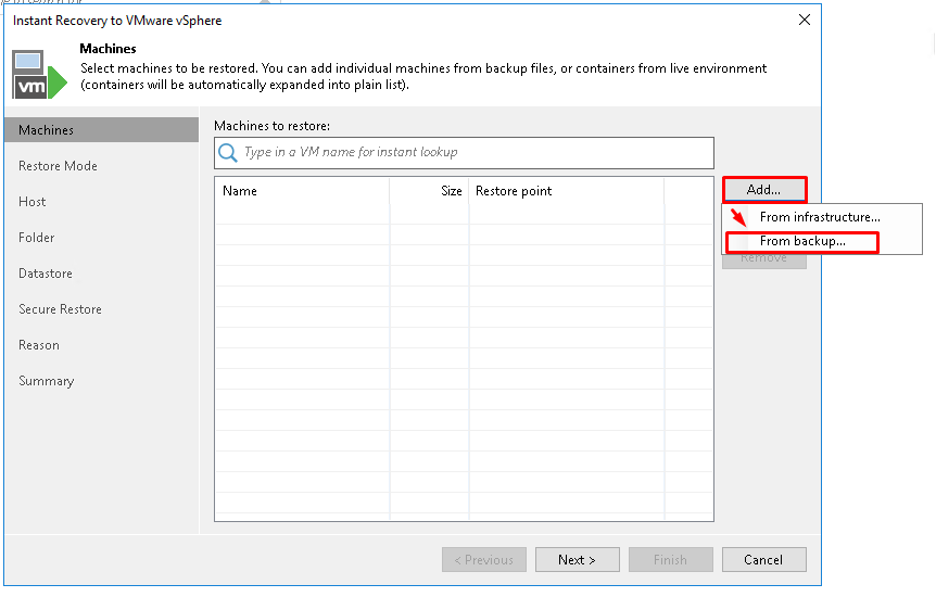 Restauration instantanée de VM avec l'Instant VM Recovery de Veeam Backup