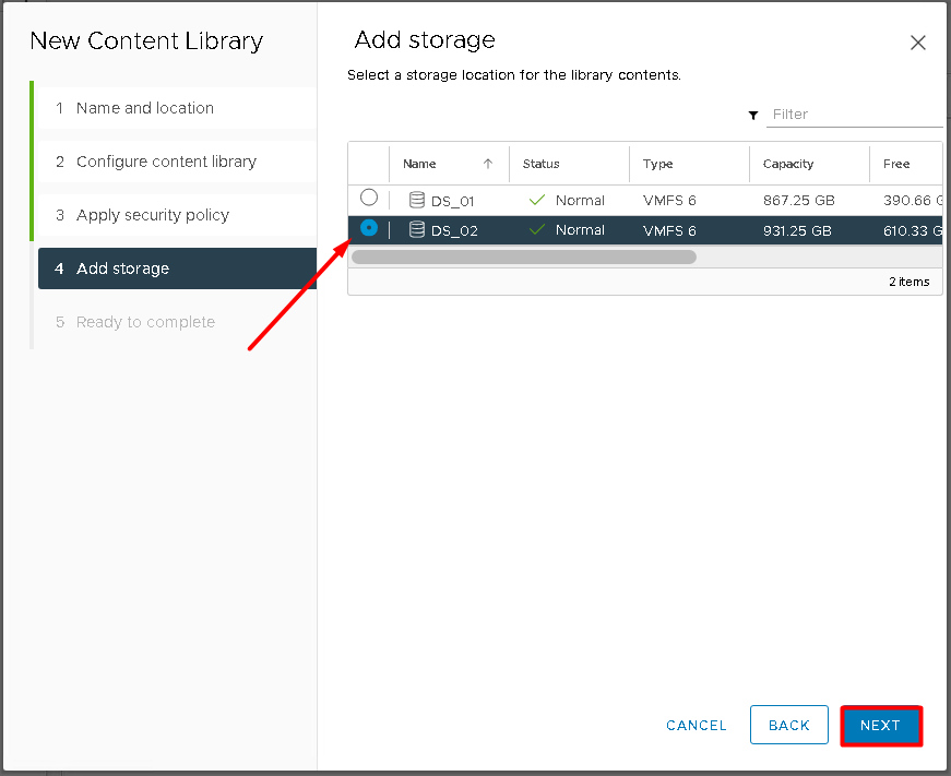 VMware: Création d'une bibliothèque de média pour les iso